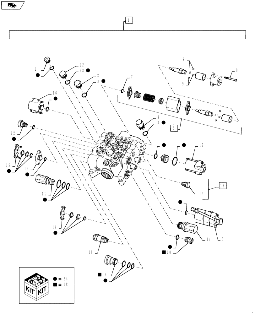 Схема запчастей Case 590SN - (35.724.10[02]) - VALVE - LOADER CONTROL, THREE SPOOL (MANUAL CONTROLS) (580SN, 580SN WT, 590SN) (35) - HYDRAULIC SYSTEMS