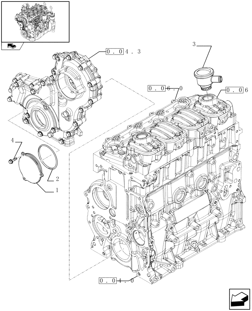 Схема запчастей Case 21E - (0.04.5) - ENGINE BREATHERS (01) - ENGINE