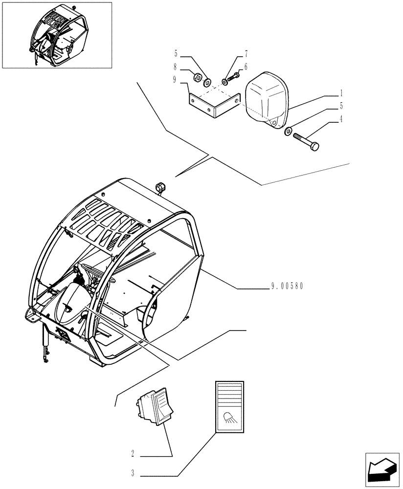 Схема запчастей Case TX742 - (9.00778[01]) - REAR WORK LIGHTS - OPTIONAL CODE 749037001 (55) - ELECTRICAL SYSTEMS