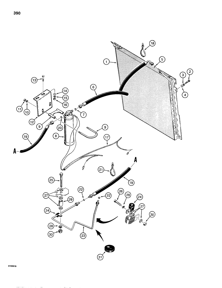 Схема запчастей Case 680H - (390) - AIR CONDITIONING SUPPLY LINES, CONDENSER TO RECEIVER-DRIER AND CAB (09) - CHASSIS/ATTACHMENTS