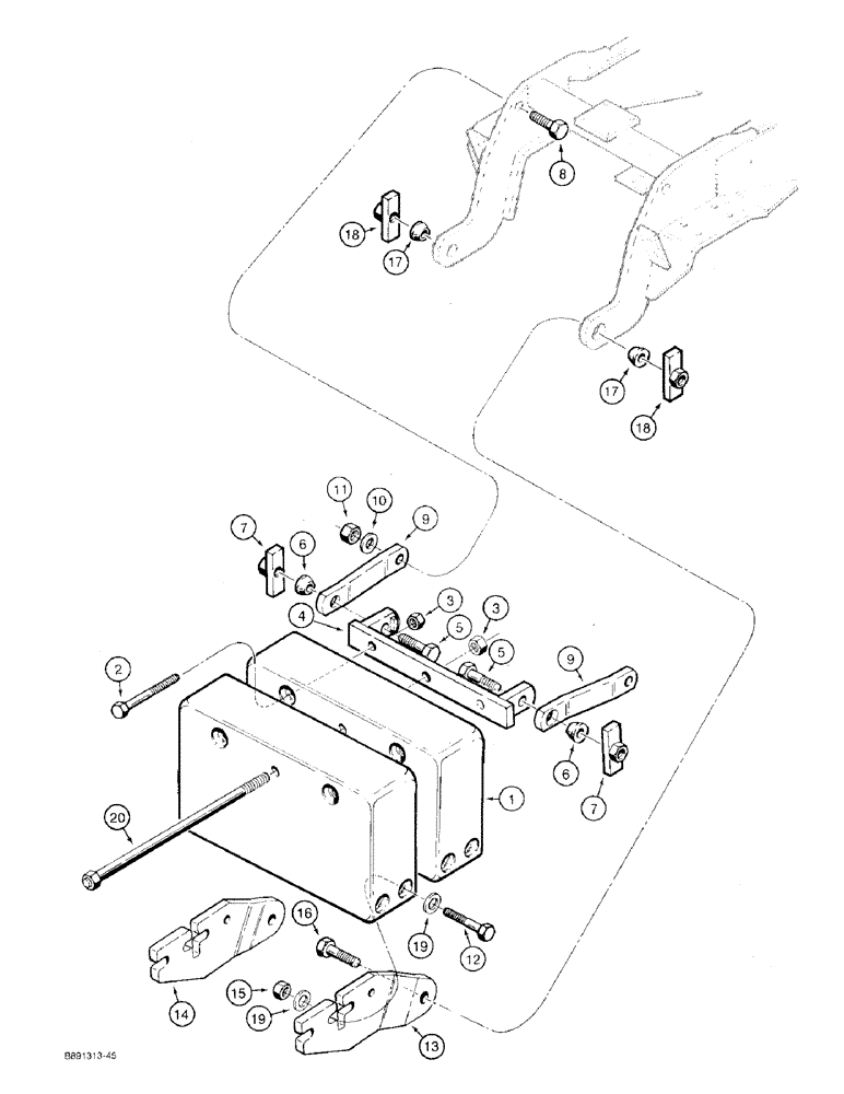 Схема запчастей Case 480F LL - (9-082) - REAR COUNTERWEIGHT, DUAL - 2850 LBS. (09) - CHASSIS/ATTACHMENTS