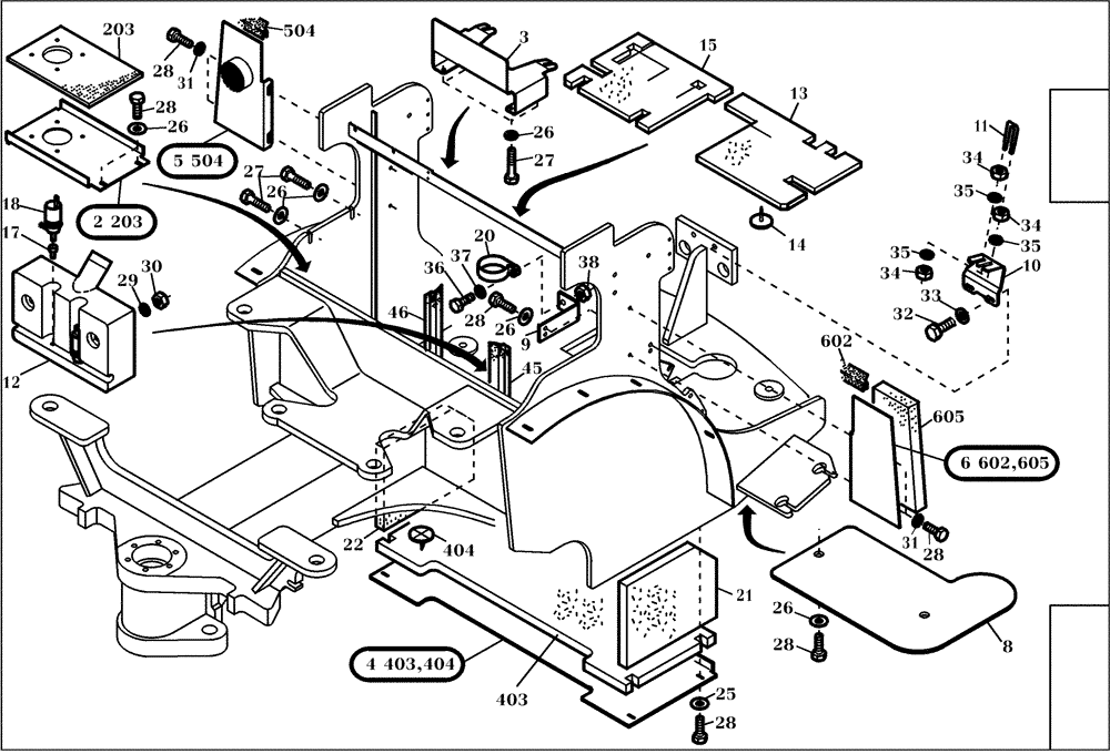 Схема запчастей Case 321D - (01.500[001]) - REAR FRAME COMPONENTS (S/N 591052-591072) No Description