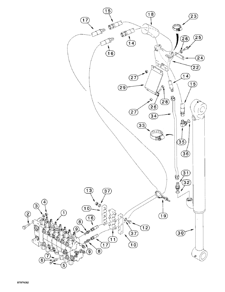 Схема запчастей Case 580L - (8-030) - BACKHOE BUCKET CYLINDER HYDRAULIC CIRCUIT, MODELS WITH EXTENDABLE DIPPER (08) - HYDRAULICS