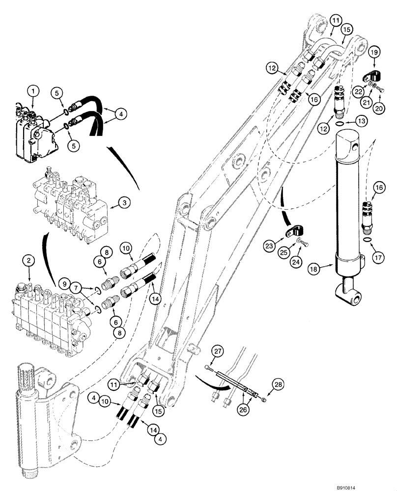 Схема запчастей Case 1845C - (08-33) - HYDRAULIC SYSTEM - BACKHOE BUCKET CYLINDER (NORTH AMERICA), D100, D100XR (08) - HYDRAULICS