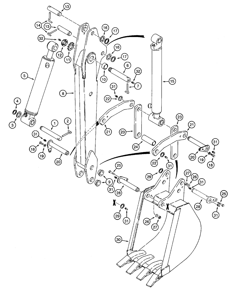 Схема запчастей Case 960 - (09-16) - BACKHOE DIPPER AND BUCKET (09) - CHASSIS