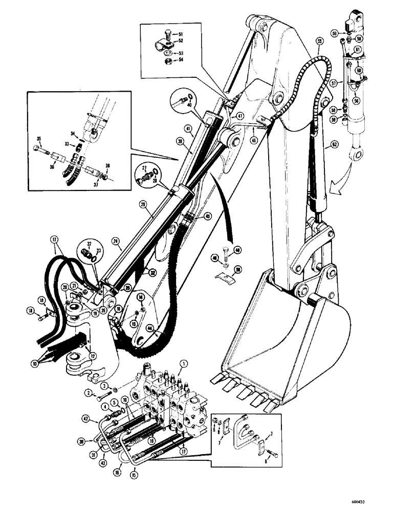 Схема запчастей Case 34 - (096) - BOOM, CROWD & BUCKET CYL. HYDRAULIC, USED ON BACKHOE SN 1022951 & AFT,BOOM CYL. HYDR,CROWD CYL. HYDR 