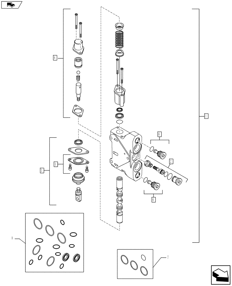 Схема запчастей Case 580SN - (35.724.17[04]) - VAR - 747864, X20137X - LOADER CONTROL VALVE, 3 SECTIONS - BOOM SECTION (PILOT CONTROLS) (35) - HYDRAULIC SYSTEMS