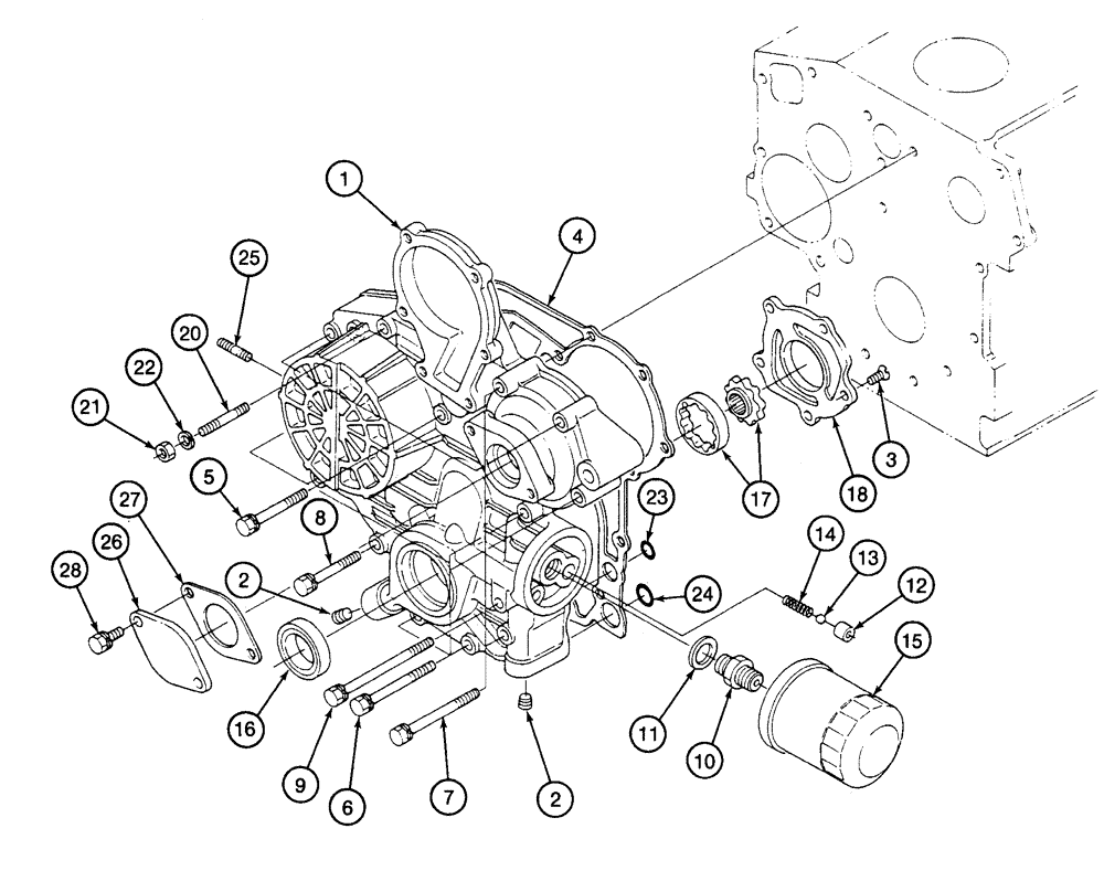 Схема запчастей Case 460 - (2-14) - FRONT GEAR COVER, KUBOTA V1505-B ENGINE (02) - ENGINE