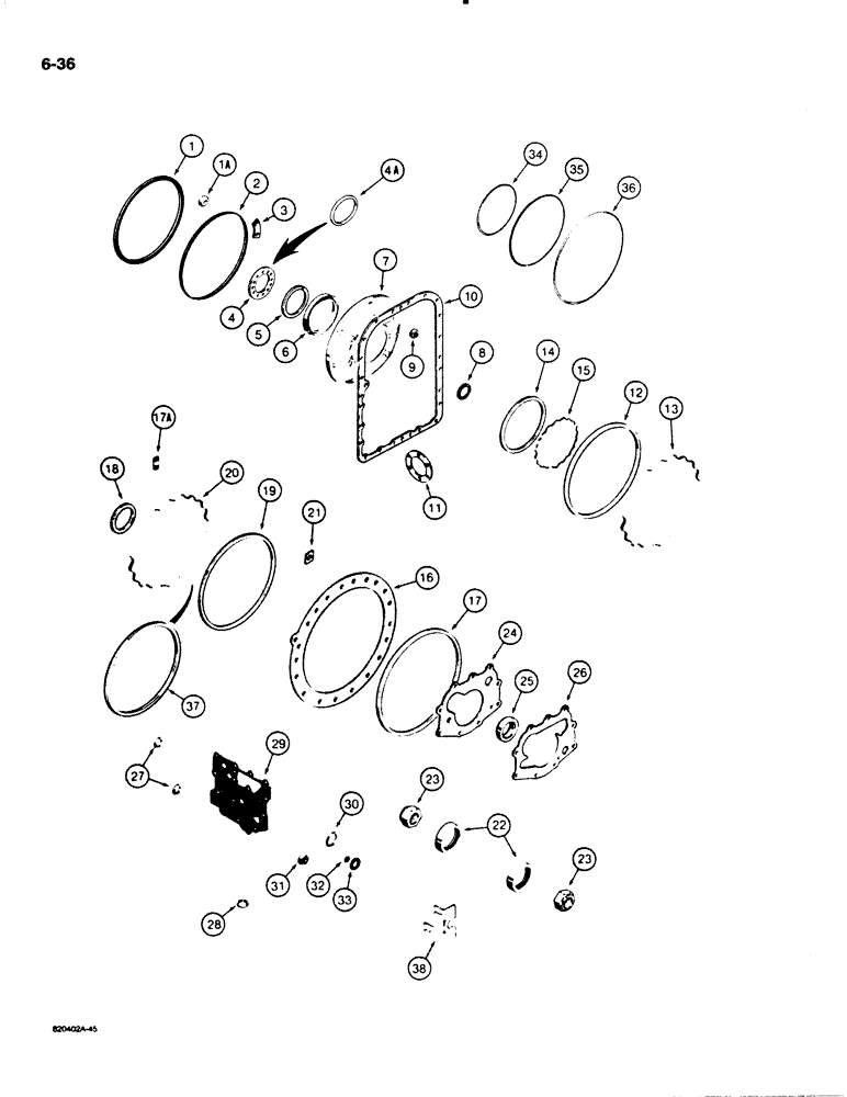 Схема запчастей Case W18B - (6-36) - TRANSMISSION, TRANSMISSION OVERHAUL KIT (06) - POWER TRAIN