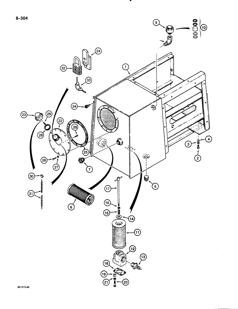 Схема запчастей Case 1450B - (8-304) - HYDRAULIC RESERVOIR - REAR FILL, IF USED (08) - HYDRAULICS