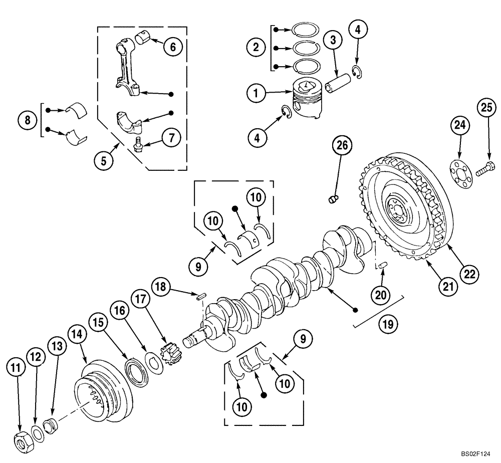 Схема запчастей Case CX210N - (02-20) - PISTONS AND CRANKSHAFT - FLYWHEEL (02) - ENGINE