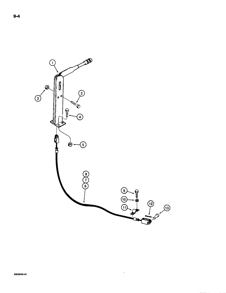 Схема запчастей Case 1085C - (9-004) - SWING BRAKE LEVER AND CABLE (09) - CHASSIS/ATTACHMENTS