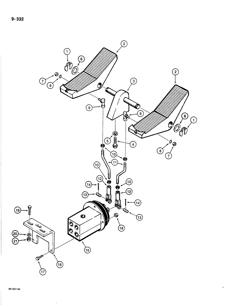 Схема запчастей Case 1187B - (9-332) - FOOT PEDAL CONTROLS (09) - CHASSIS