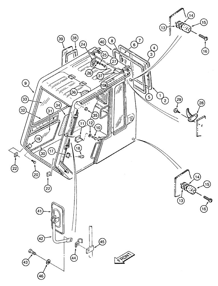 Схема запчастей Case 9040 - (9-46) - CAB REAR AND RIGHT-HAND SIDE GLASS, AND REAR VIEW MIRROR (09) - CHASSIS