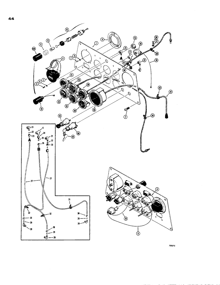 Схема запчастей Case 850 - (044) - OIL PRESSURE GAUGES WITH TUBES, INSTRUMENT PANEL (06) - ELECTRICAL SYSTEMS