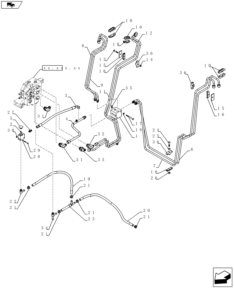 Схема запчастей Case TR270 - (35.701.AX[01]) - LOADER VALVE PLUMBING (SR175,SR200,TR270) (35) - HYDRAULIC SYSTEMS