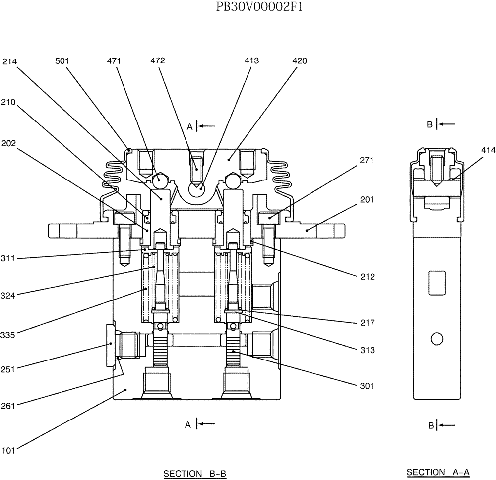 Схема запчастей Case CX27B - (07-037) - VALVE ASSY, PILOT P/N PB30V00002F1 (35) - HYDRAULIC SYSTEMS