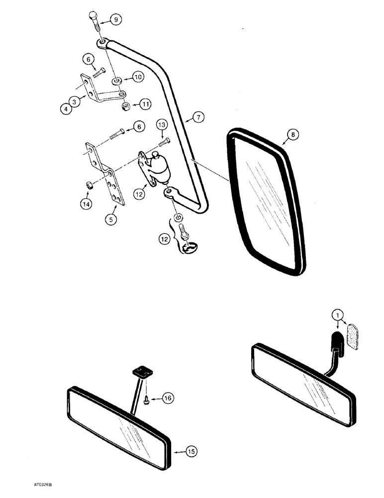 Схема запчастей Case 590 - (9-142) - REAR VIEW MIRROR, ROPS CAB MODELS - INTERIOR (09) - CHASSIS/ATTACHMENTS