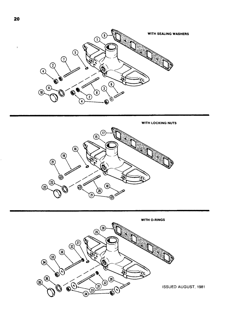 Схема запчастей Case 480C - (020) - INTAKE MAINFIELD, 188 DIESEL ENGINE, WITH SEALING WASHERS (10) - ENGINE