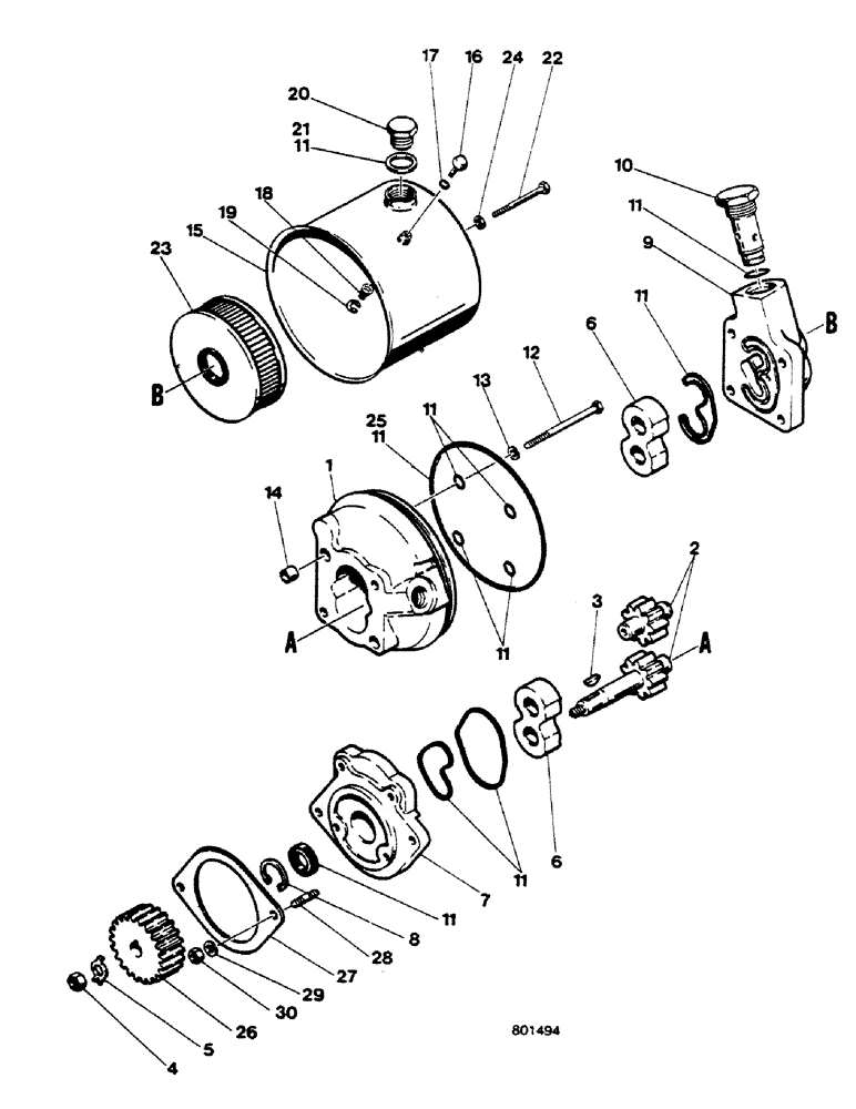 Схема запчастей Case 580G - (116) - STEERING PUMP AND RESERVOIR (SEE OTHER OPTION FIGURE 117A) (05) - STEERING