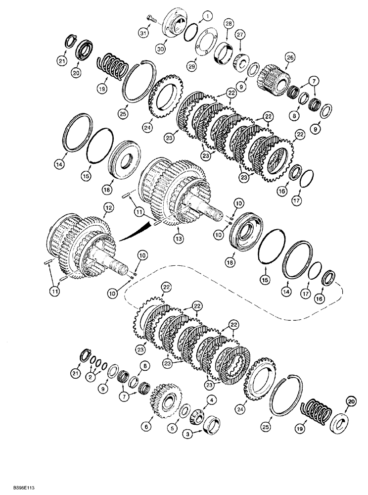 Схема запчастей Case 650G - (6-14) - TRANSMISSION ASSEMBLY - HIGH-LOW CLUTCHES AND SHAFTS (06) - POWER TRAIN