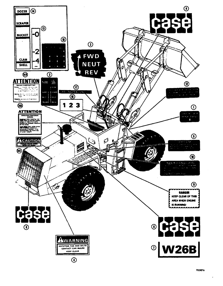 Схема запчастей Case W26B - (464) - DECALS EARLY PRODUCTION (09) - CHASSIS
