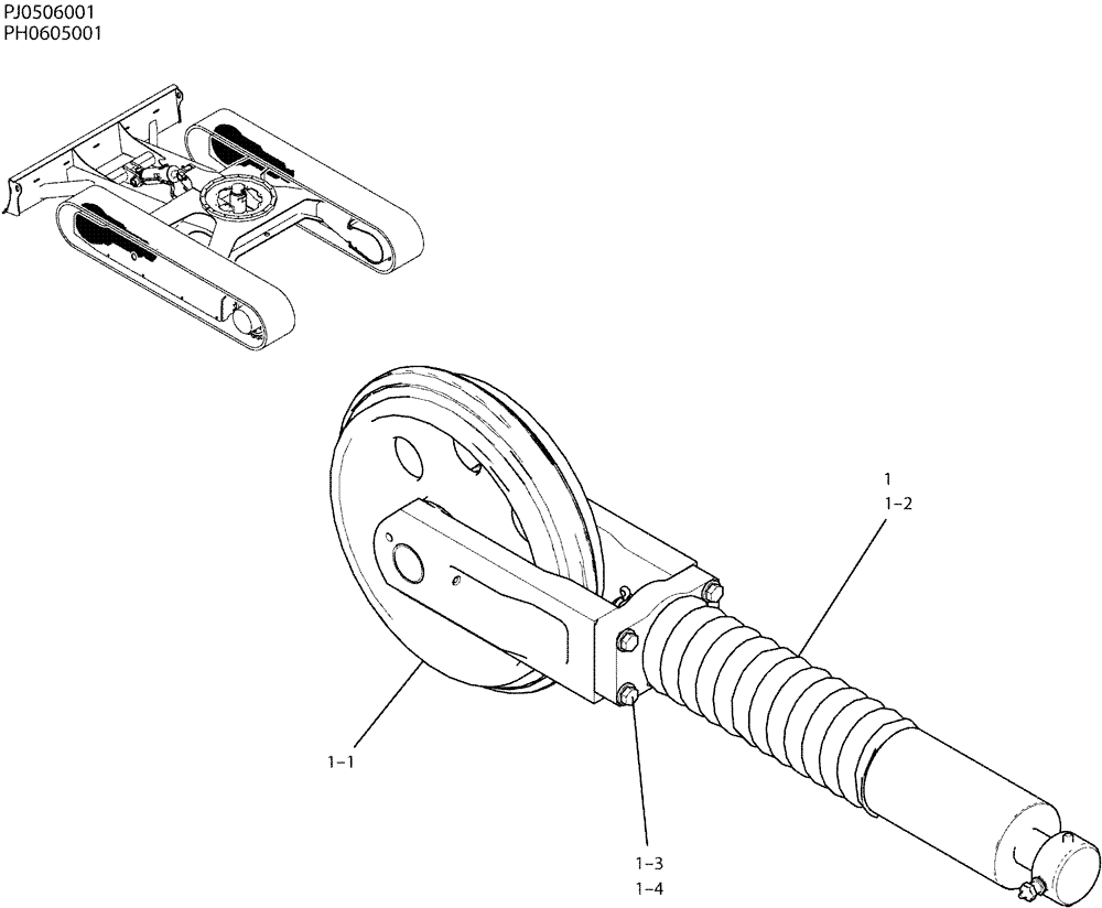 Схема запчастей Case CX50B - (02-004) - IDLER ASSY, CRAWLER (48) - TRACKS & TRACK SUSPENSION