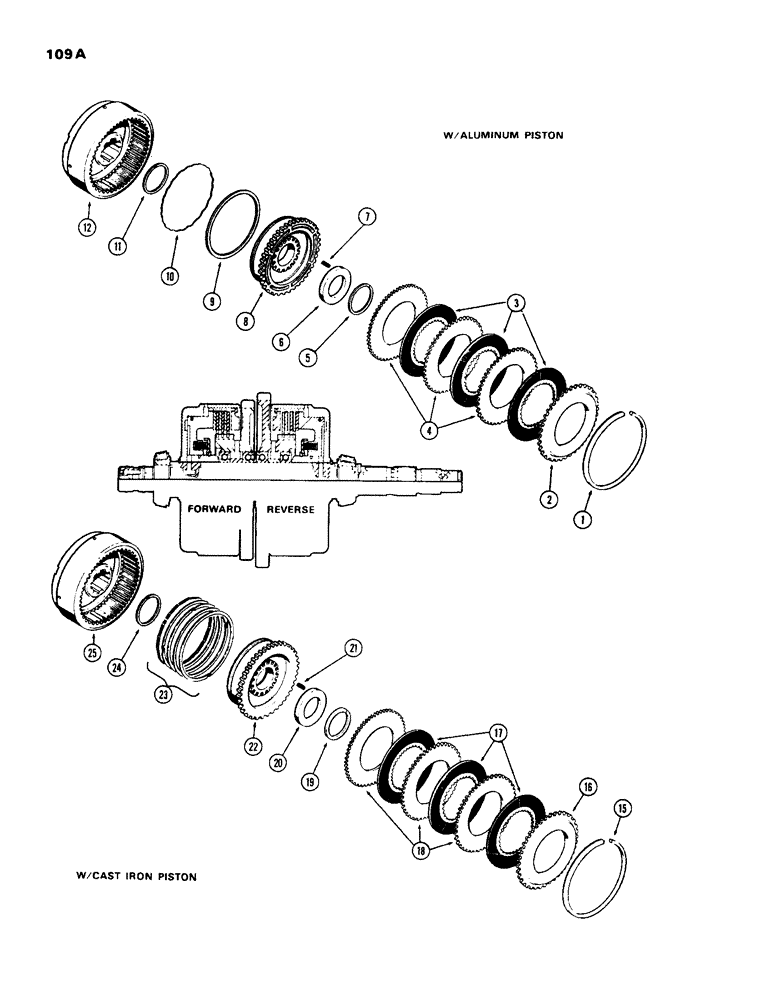Схема запчастей Case 450 - (109A[1]) - FORWARD & REVERSE CLUTCH W/ALUMINUM PISTON, 1ST USED TRANS. SN2644129 (03) - TRANSMISSION