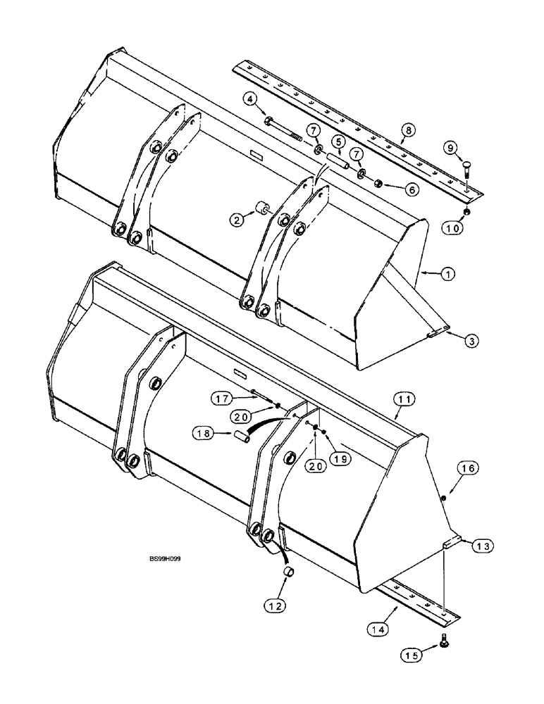 Схема запчастей Case 570LXT - (9-029) - LOADER LONG LIP BUCKET (09) - CHASSIS/ATTACHMENTS