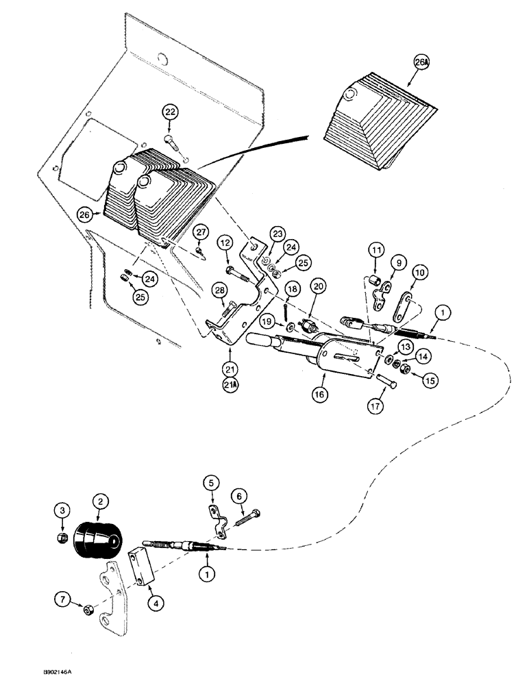 Схема запчастей Case 590 - (7-12) - PARKING BRAKE LEVER AND LINKAGE (07) - BRAKES
