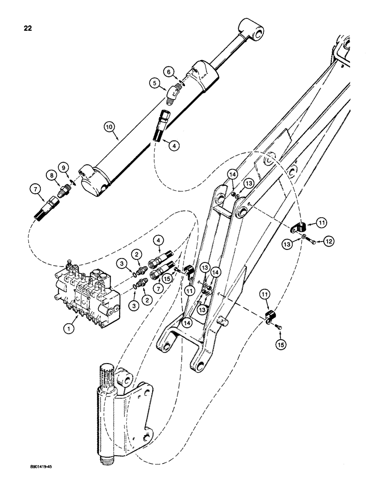 Схема запчастей Case D130 - (7-022) - BACKHOE DIPPER CYLINDER HYDRAULIC CIRCUIT, USED ON 1835C, 1840 & 1845C UNI-LOADERS W/ DUKE VALVE 
