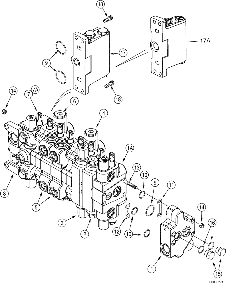 Схема запчастей Case 580SM - (08-39) - VALVE ASSY - BACKHOE CONTROL, 8 SPOOL (WITH EXTENDABLE DIPPER AND WITH AUXILIARY HYDRAULICS) (08) - HYDRAULICS