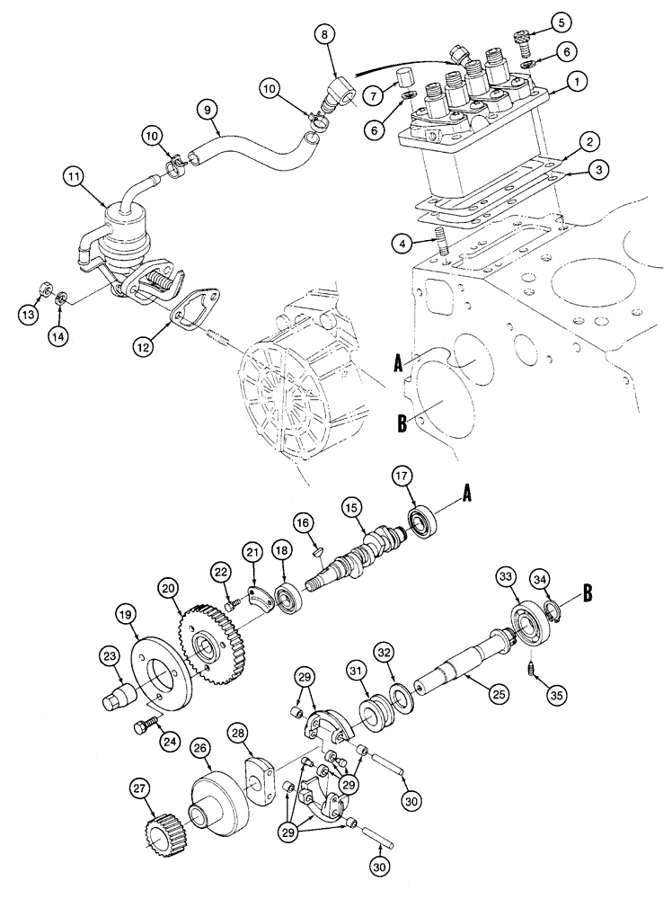 Схема запчастей Case 460 - (3-10) - INJECTION PUMP DRIVE, KUBOTA V1505-B ENGINE (03) - FUEL SYSTEM
