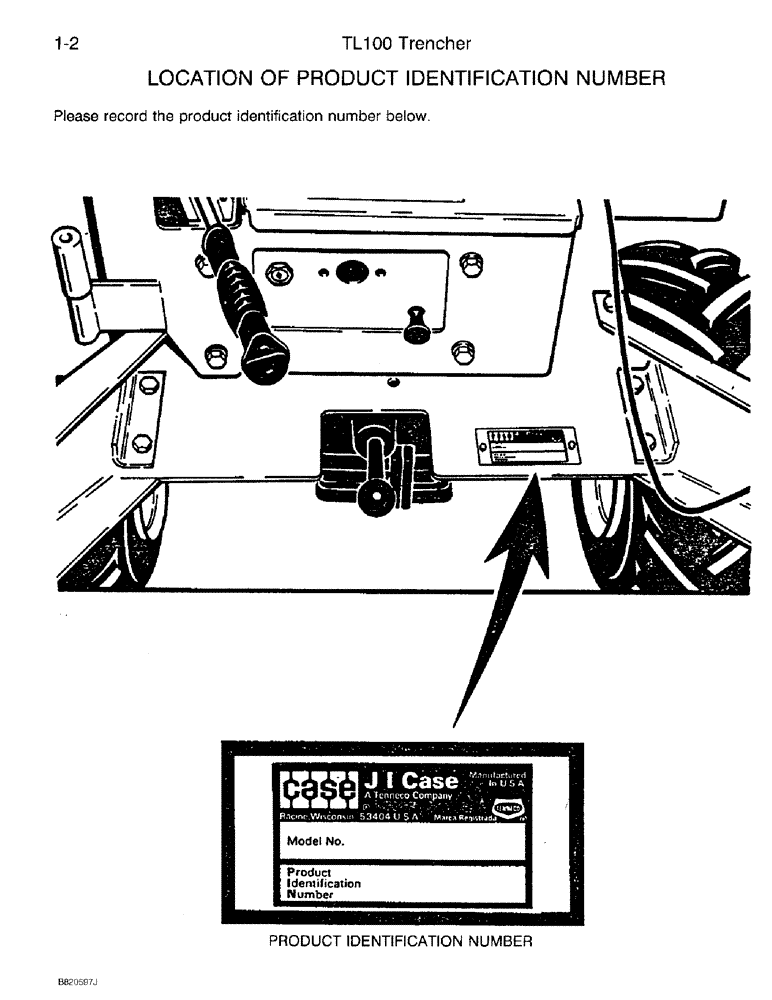 Схема запчастей Case TL100 - (1-2) - LOCATION OF PRODUCT IDENTIFICATION NUMBER (00) - PICTORIAL INDEX