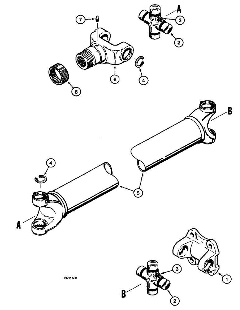 Схема запчастей Case 660 - (6-36) - FRONT AND REAR DRIVE SHAFT- H674201 (06) - POWER TRAIN