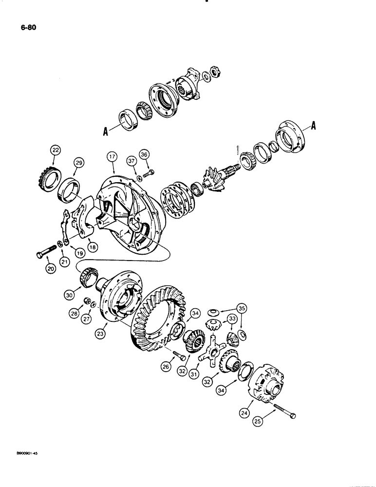 Схема запчастей Case W20C - (6-80) - W20C AXLE DIFFERENTIAL, L126097 AND L126098 AXLES (06) - POWER TRAIN