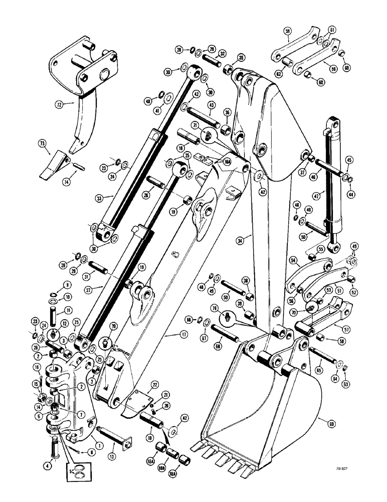 Схема запчастей Case 34 - (032) - TOWER, BOOM, DIPPER ARM AND BUCKET, BOOM AND DIPPER ARM WITH CAST TYPE CYLINDER ANCHORS 