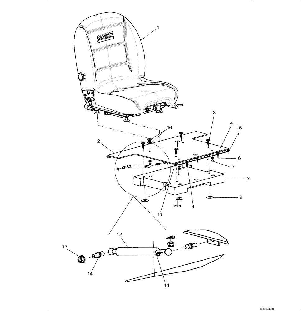 Схема запчастей Case 420CT - (09-44) - SEAT MOUNTING - DELUXE SUSPENSION SEAT (09) - CHASSIS