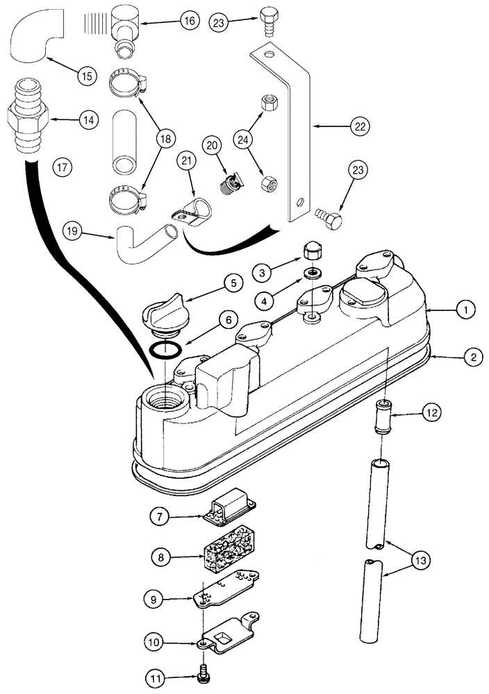 Схема запчастей Case 460 - (2-20) - CYLINDER HEAD COVER, KUBOTA V1505-B ENGINE (02) - ENGINE