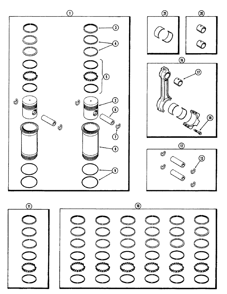 Схема запчастей Case W9E - (042) - PISTON ASSY. & CONNECTING RODS, (377B) SPARK IGNITION ENGINE (02) - ENGINE