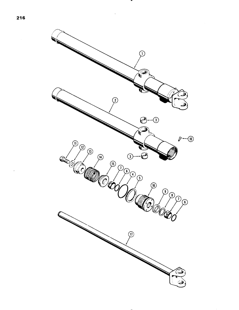 Схема запчастей Case 1150 - (216) - DOZER LIFT CYLINDER, POWER ANGLE TILT DOZER, 3-1/2" I.D. X 31-1/2" STROKE (07) - HYDRAULIC SYSTEM