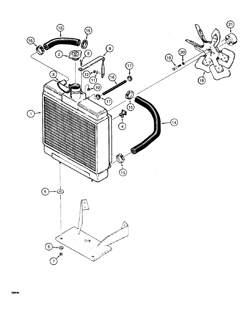 Схема запчастей Case W4 - (012) - RADIATOR, FAN, AND MOUNTING PARTS, FOR 1.8 L ENGINE USED BEFORE TRACTOR SN 1205402 EXCEPT SN 1205397 (02) - ENGINE
