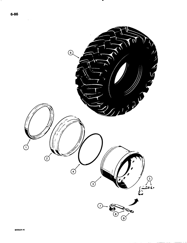 Схема запчастей Case W20C - (6-86[B]) - RIMS AND TIRES, 20.5 X 25 (06) - POWER TRAIN