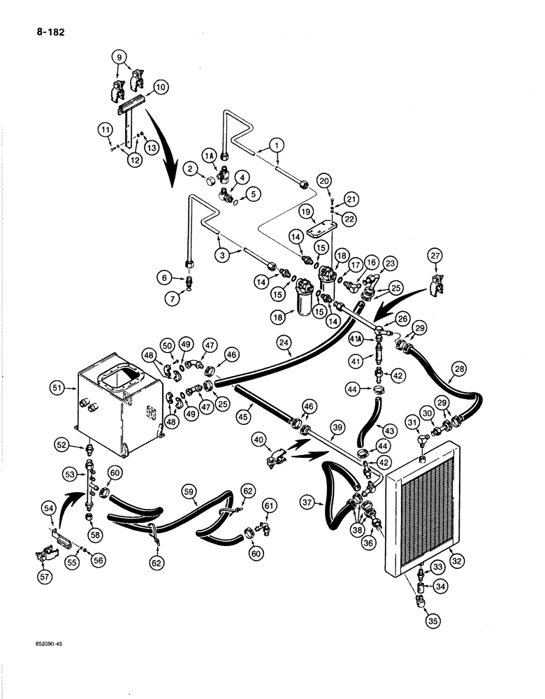 Схема запчастей Case 1080B - (8-182) - HYDRAULIC OIL FILTER AND COOLER LINES (08) - HYDRAULICS