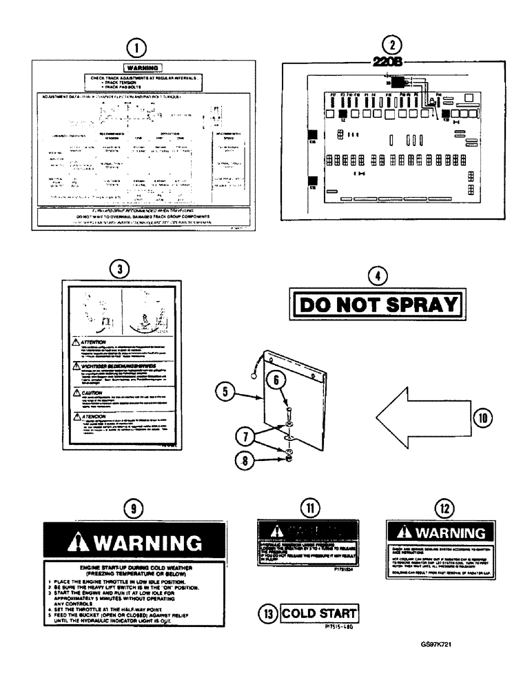 Схема запчастей Case 220B - (9-122) - DECALS AND MANUAL BOX, P.I.N. 03201 AND AFTER (09) - CHASSIS
