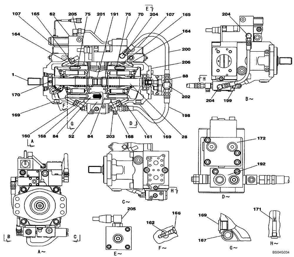 Схема запчастей Case CX160 - (08-80) - KLJ0606 PUMP ASSY, HYDRAULIC (08) - HYDRAULICS