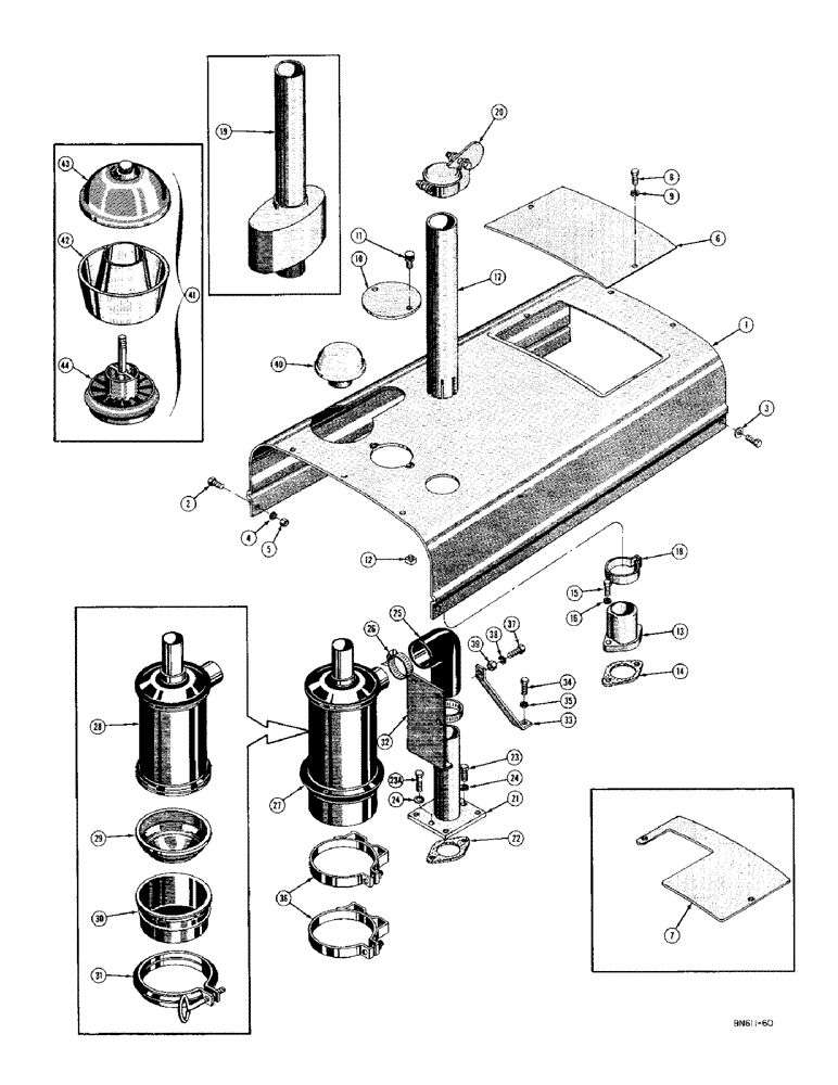 Схема запчастей Case 420C - (092) - HOOD, EXHAUST SYSTEM, AND AIR CLEANER - DIESEL (01) - ENGINE