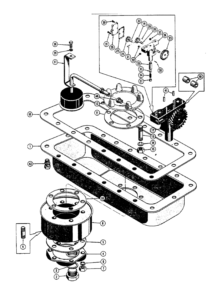 Схема запчастей Case 600 - (022) - DIESEL ENGINE INSTALLATION, OIL PAN, SUMP, OIL PUMP (01) - ENGINE