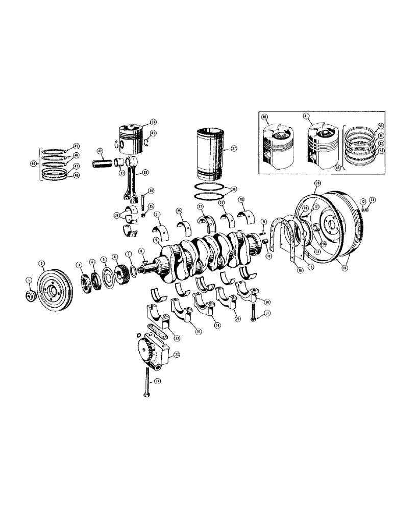 Схема запчастей Case 420C - (046) - FLYWHEEL, CRANKSHAFT, AND PISTONS - DIESEL (01) - ENGINE