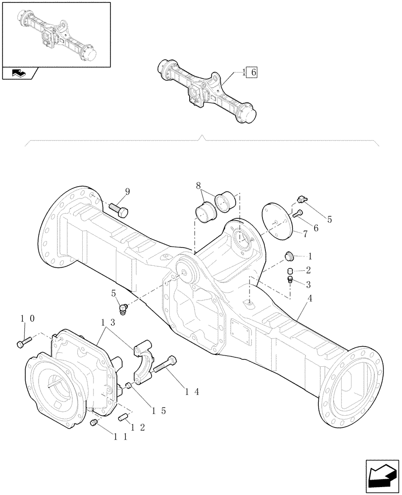 Схема запчастей Case 21E - (076[11]) - 20 KM/H REAR RIGID AXLE: HOUSING (05) - REAR AXLE